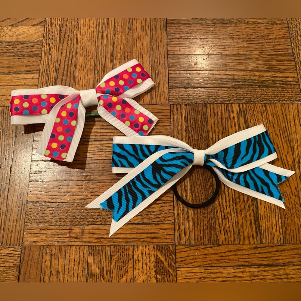 Blue Zebra & Pink Polka Dot Cheer Bow Set